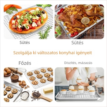 Rozsdamentes acél sütőedény készlet, sík, hűtőrácsos, 304-es négyzet alakú tál, többfunkciós sütőedény