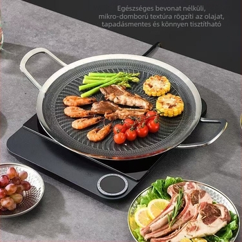 Vastagított kültéri grillserpenyő és koreai BBQ fazék, rozsdamentes acél, kompatibil indukciós tűzhellyel, kettős használat