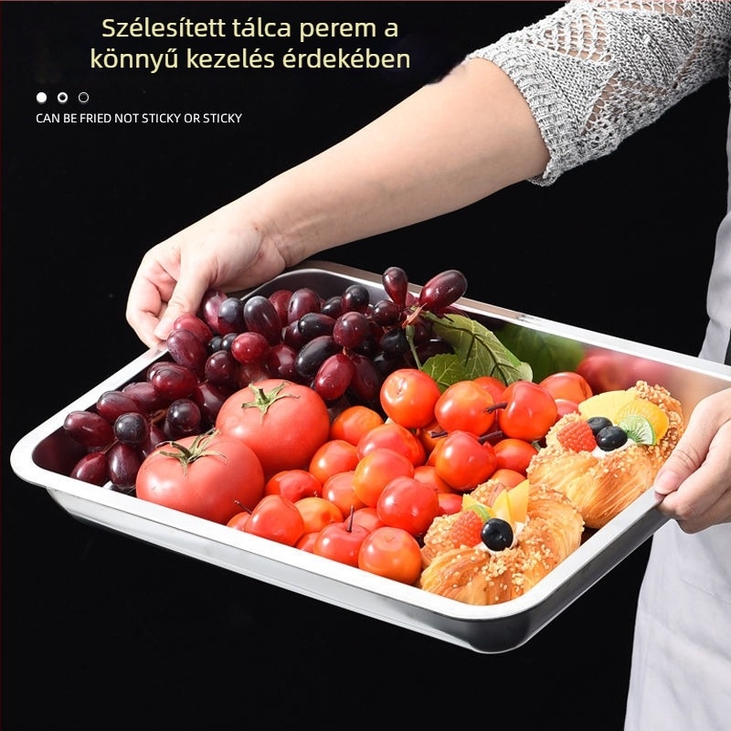304 rozsdamentes acél négyszögletes tál és téglalap alakú tálca grillsütéshez, tálaláshoz és rizs párolásához
