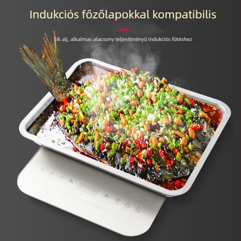 304 rozsdamentes acél négyszögletes tál és téglalap alakú tálca grillsütéshez, tálaláshoz és rizs párolásához