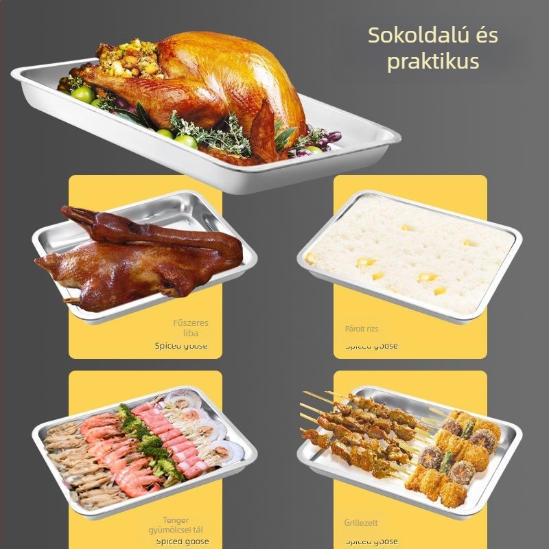 304 rozsdamentes acél négyszögletes tál és téglalap alakú tálca grillsütéshez, tálaláshoz és rizs párolásához