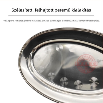 Ovalis alakú, vastagított rozsdamentes acél tál, nem mágneses, tojásra, halra és dim sumra