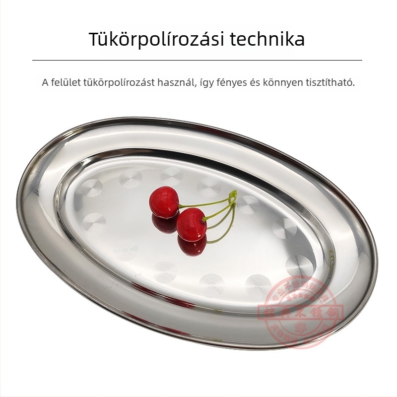 Ovalis alakú, vastagított rozsdamentes acél tál, nem mágneses, tojásra, halra és dim sumra