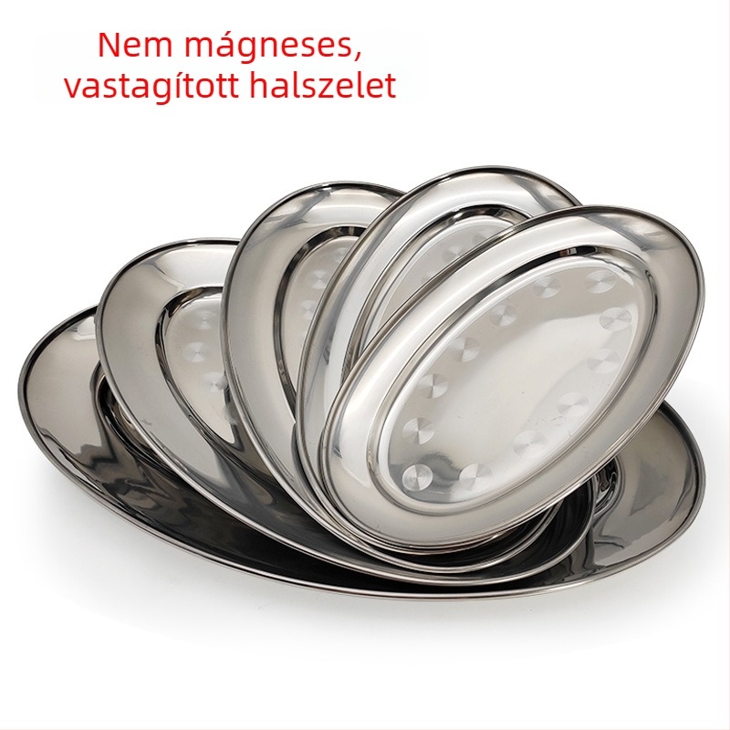 Ovalis alakú, vastagított rozsdamentes acél tál, nem mágneses, tojásra, halra és dim sumra
