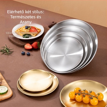 Rozsdamentes acélból készült kör alakú tál, ezüst színű tál koreai barbecue-hez, vastagított büfés tál éttermeknek, kültéri kempinges ebédtál, átmérő 14 cm