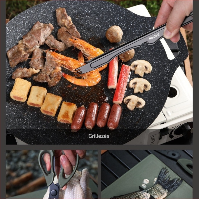 Nemesacél grillszerszám készlet dobozban – kültéri grill eszközök és kiegészítők