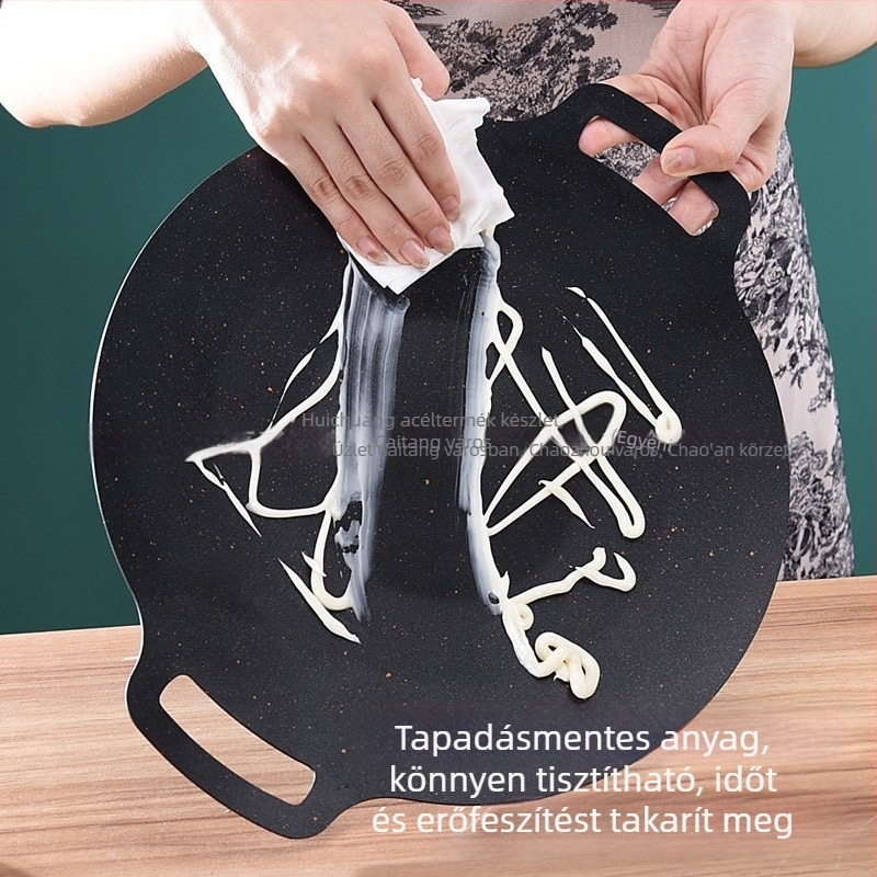 Kerek mullit kőből készült grillserpenyő szabadban táborozáshoz, hordozható, tapadásmentes koreai stílusú barbecue tál