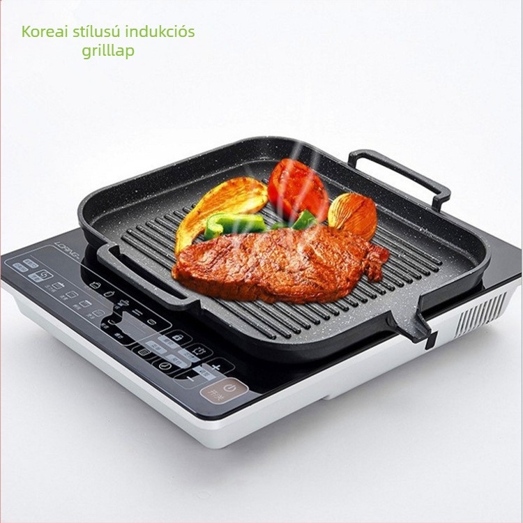 Koreai stílusú indukciós grilllap, négyzet alakú, füstmentes, tapadásmentes