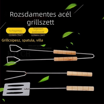 Dongsheng rozsdamentes acél BBQ 3 részes készlet – spatula, fogó és nyársak kültéri grillezéshez