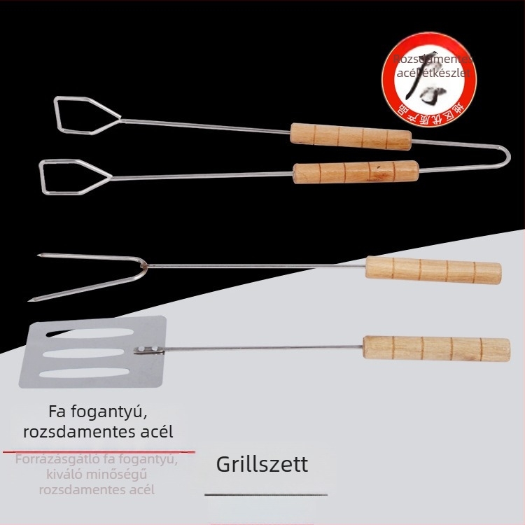 Dongsheng rozsdamentes acél BBQ 3 részes készlet – spatula, fogó és nyársak kültéri grillezéshez
