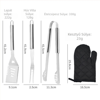 Hat részes kültéri barbecue eszköz készlet csőfogantyúval ellátott kötény