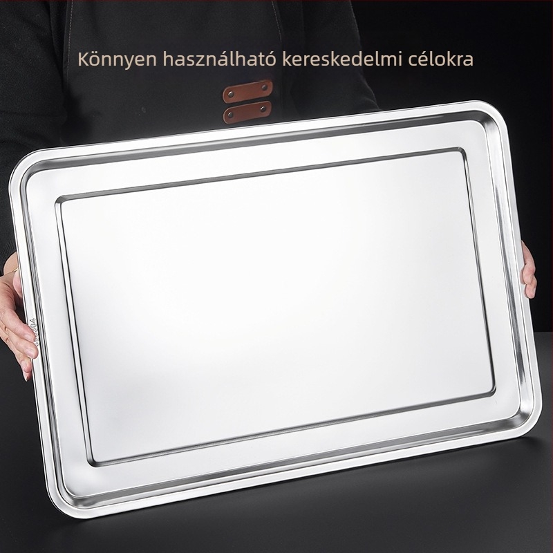 Vastagított 304 rozsdamentes acél négyszögletes tál, téglalap alakú edény pároláshoz és grillezéshez, gombócokhoz és sült halhoz