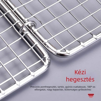 Rozsdamentes acél grillháló halakhoz és zöldségekhez, grillszerszámok készlete fogóval