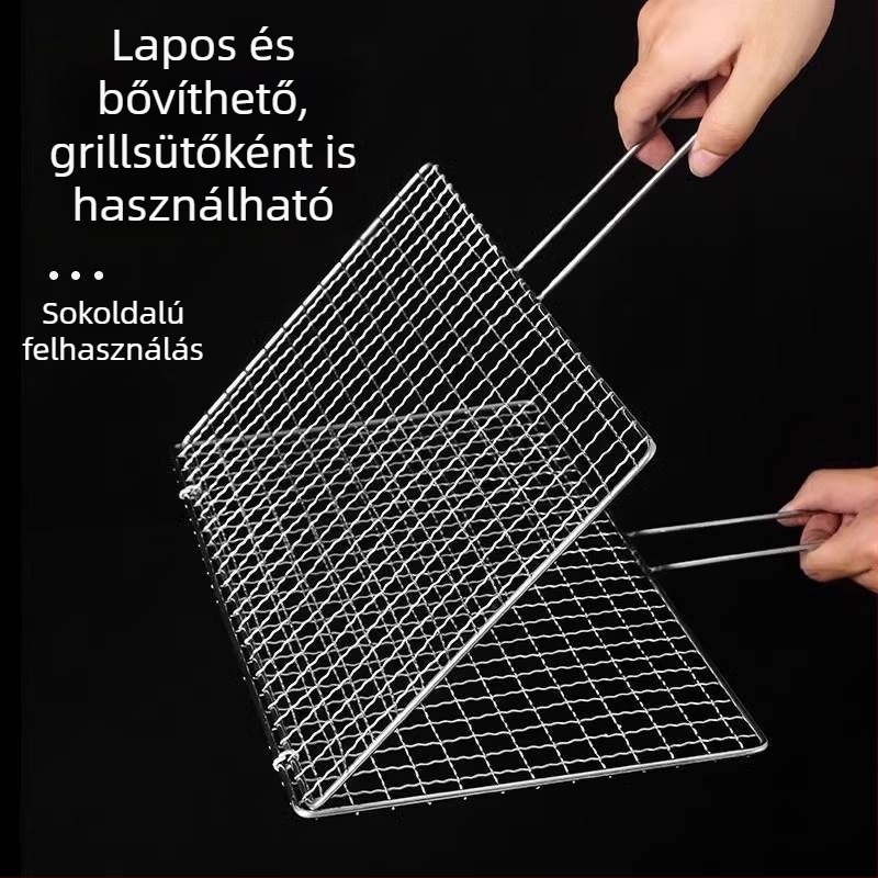 Rozsdamentes acél grillháló halakhoz és zöldségekhez, grillszerszámok készlete fogóval