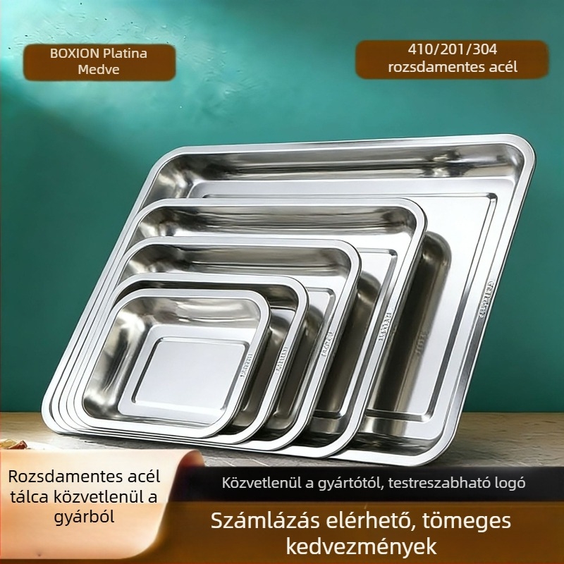Rozsdamentes acél téglalap alakú tálca, élelmiszer-minőségű grillezéshez és tálaláshoz