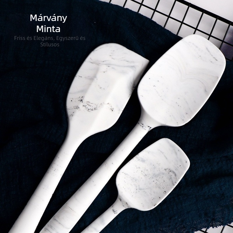 Márvány mintás szilikon konyhai eszközök készlet, tapadásmentes spatula, kaparó és élelmiszercsipesz sütéshez és főzéshez