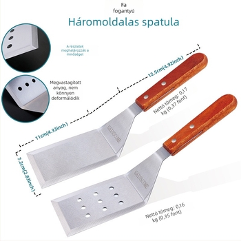 Fa nyelű rozsdamentes acél grill eszközök készlet: spatula, villa és csipesz