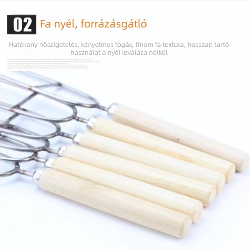 Rozsdamentes acél BBQ villa fab nyéllel, U-formájú csirkeszárny villa, grillezéshez használható nyárs