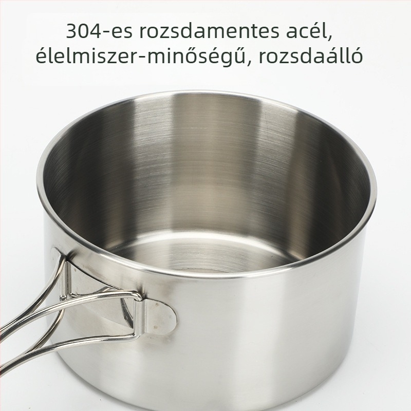 Hordozható rozsdamentes acél kempingkészlet, 3 darabos, többfunkciós edény- és étkészlet
