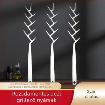 Kültéri grillnyársak rozsdamentes acélból, hússzúró nyársak, fa alakú grillnyársak kempingezéshez és DIY-hoz