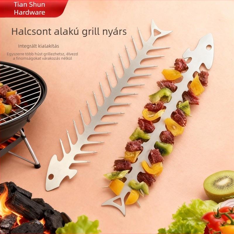 Rozsdamentes acél halszív alakú grillnyársak