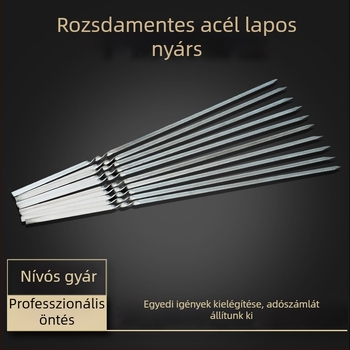 Rozsdamentes acél nyársak fogantyúval grillsütéshez, bárány nyársak és kerek fa nyársak kolbász grillezésére