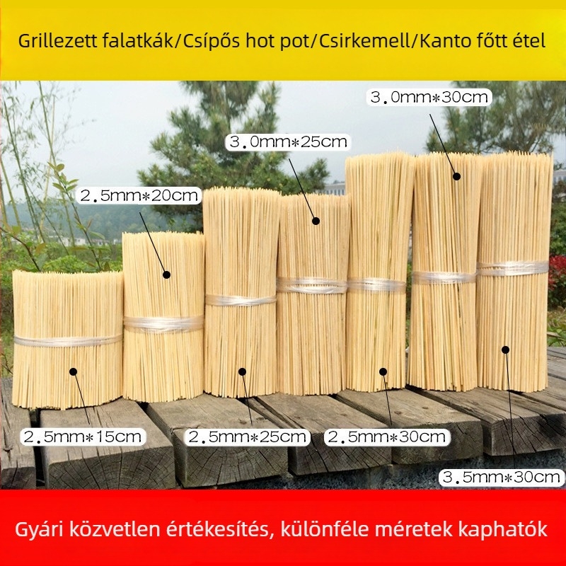 Grillbambusz nyársak, 30 cm, egyszer használatos hosszú nyársak kolbászra, hot dogra, csirkére és bárányra