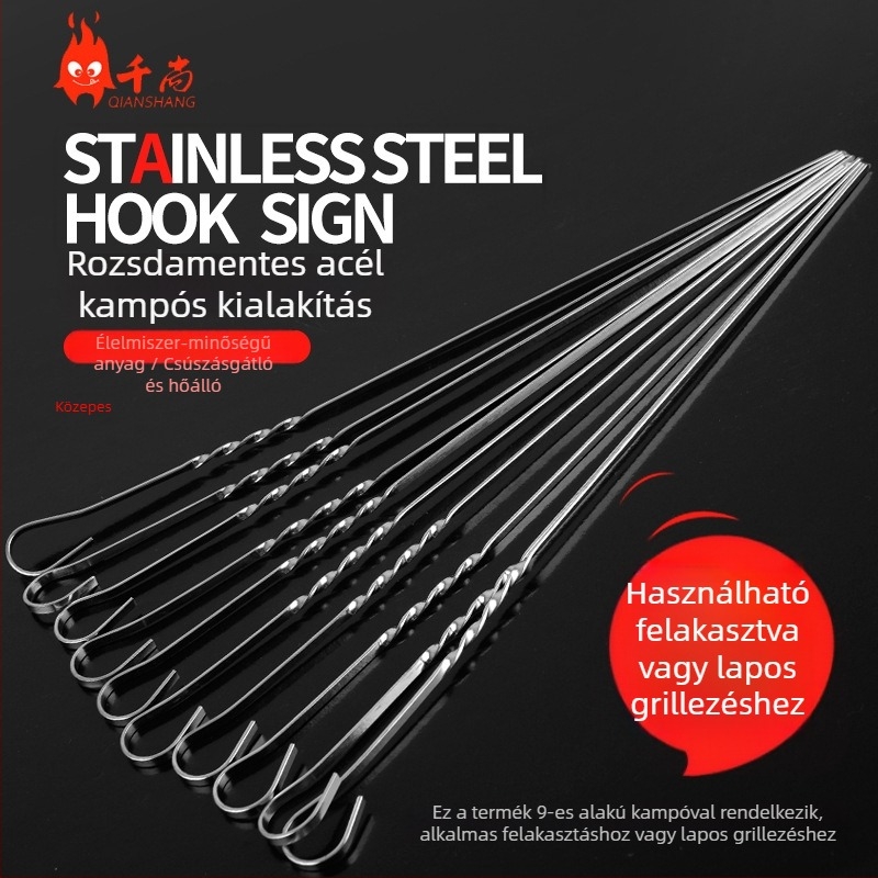 Nem mágneses rozsdamentes acél grill-nyársak, kör alakú, 38 cm hosszú, 4,5 cm széles, 144 darabos készlet