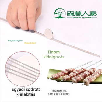 BBQ nyársak 304 rozsdamentes acélból, 30 cm, vastagított lapos dizájn, élelmiszer-minőség, bárányhoz