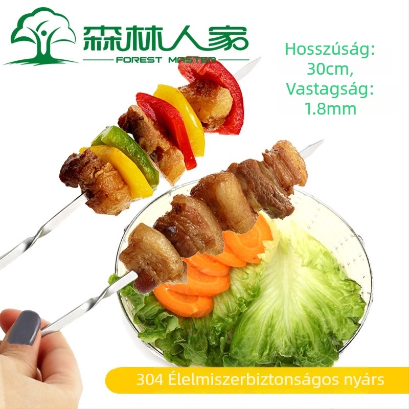 BBQ nyársak 304 rozsdamentes acélból, 30 cm, vastagított lapos dizájn, élelmiszer-minőség, bárányhoz