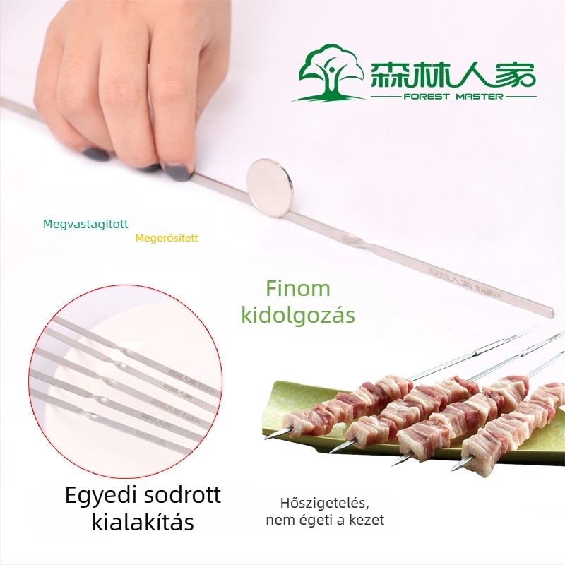 BBQ nyársak 304 rozsdamentes acélból, 30 cm, vastagított lapos dizájn, élelmiszer-minőség, bárányhoz