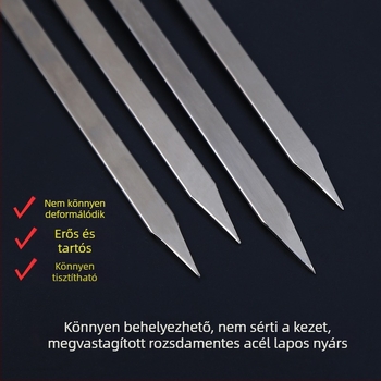 Rozsdamentes acél grillnyársak fával fogantyúval, szélesített vastag lapos tüskék bárányhoz