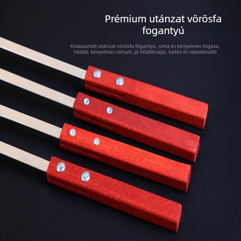 Rozsdamentes acél grillnyársak fával fogantyúval, szélesített vastag lapos tüskék bárányhoz