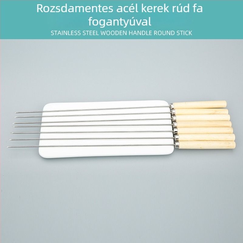 2,5 mm-es fa fogantyúval ellátott rozsdamentes acél BBQ nyárs bárány-kebabokhoz