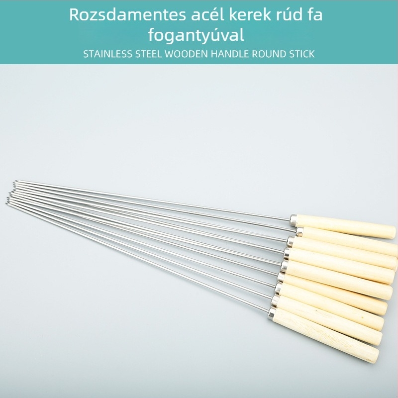 2,5 mm-es fa fogantyúval ellátott rozsdamentes acél BBQ nyárs bárány-kebabokhoz