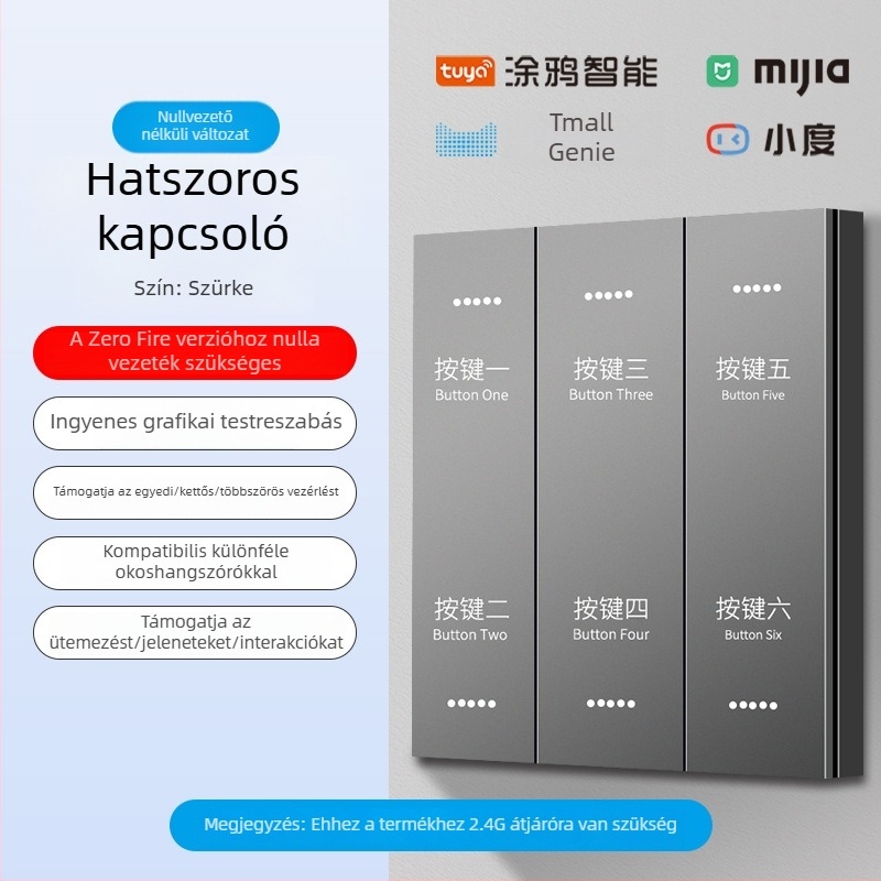 2.4G vezeték nélküli Bluetooth Mesh okos kapcsolópanel szállodák és vendégházak számára hangvezérléssel