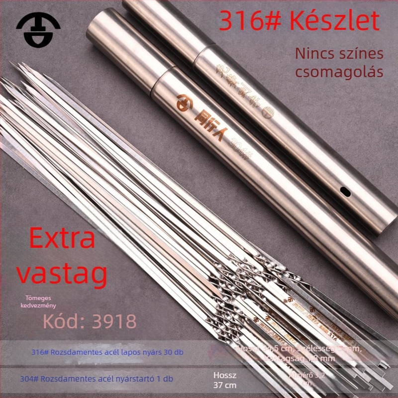 316 rozsdamentes acél BBQ nyársak szabadtéri kempingezéshez és otthoni használathoz, lapos nyársak húsnak, 35 cm hosszú