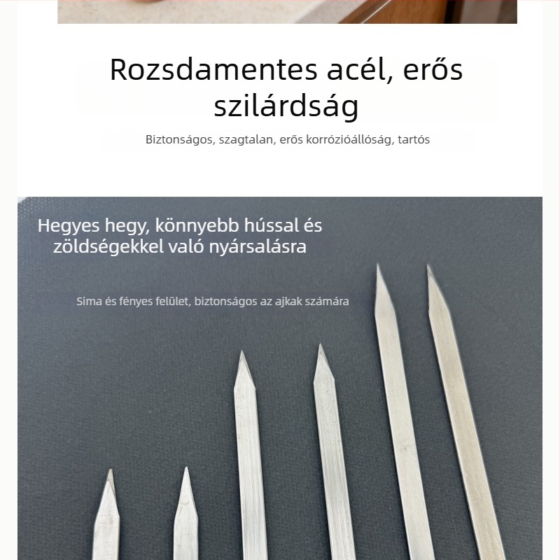 Személyre szabott grillnyársak fa fogantyúval, rozsdamentes lapos nyársak, nagy nyársak bárány kebabhoz