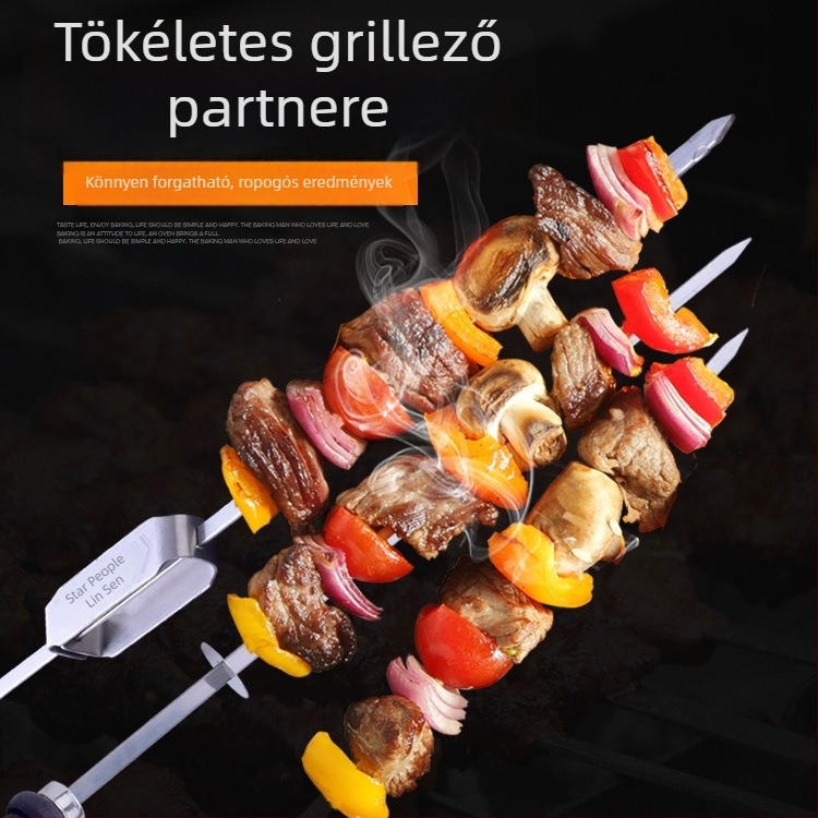 Rozsdamentes acél BBQ nyársak fa nyéllel – kihúzható nyárs készlet
