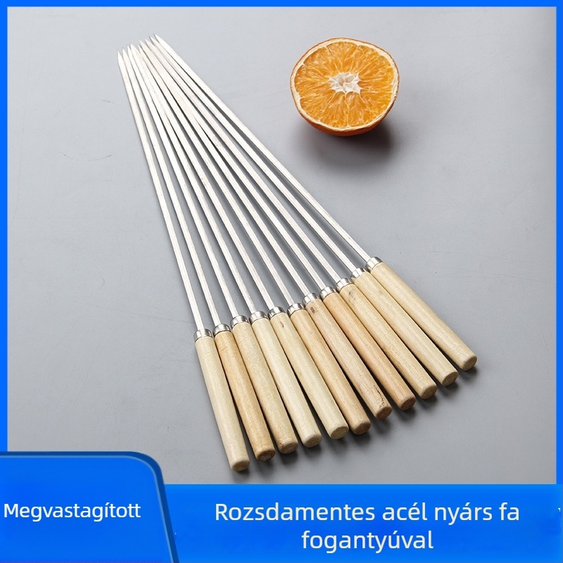 Lapos rozsdamentes acél nyársak fa nyéllel