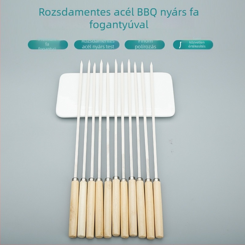Lapos rozsdamentes acél nyársak fa nyéllel