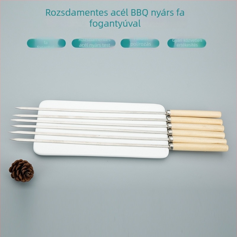 Lapos rozsdamentes acél nyársak fa nyéllel