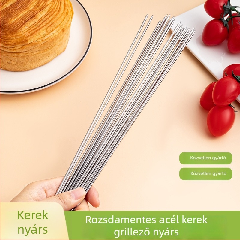 Rozsdamentes acél grillezőnyársak, vastag, kerek formájú nyársak bárány kebabhoz, újrahasználhatóak