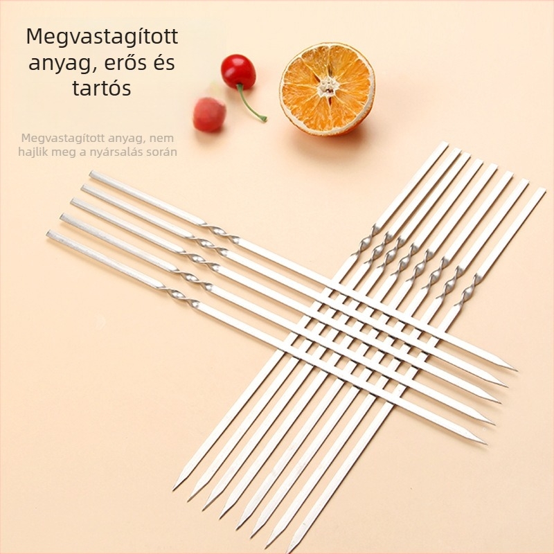 Rozsdamentes acél grillnyársak – vastag, lapos és kerek kivitelben, hús és bárány grillezéséhez