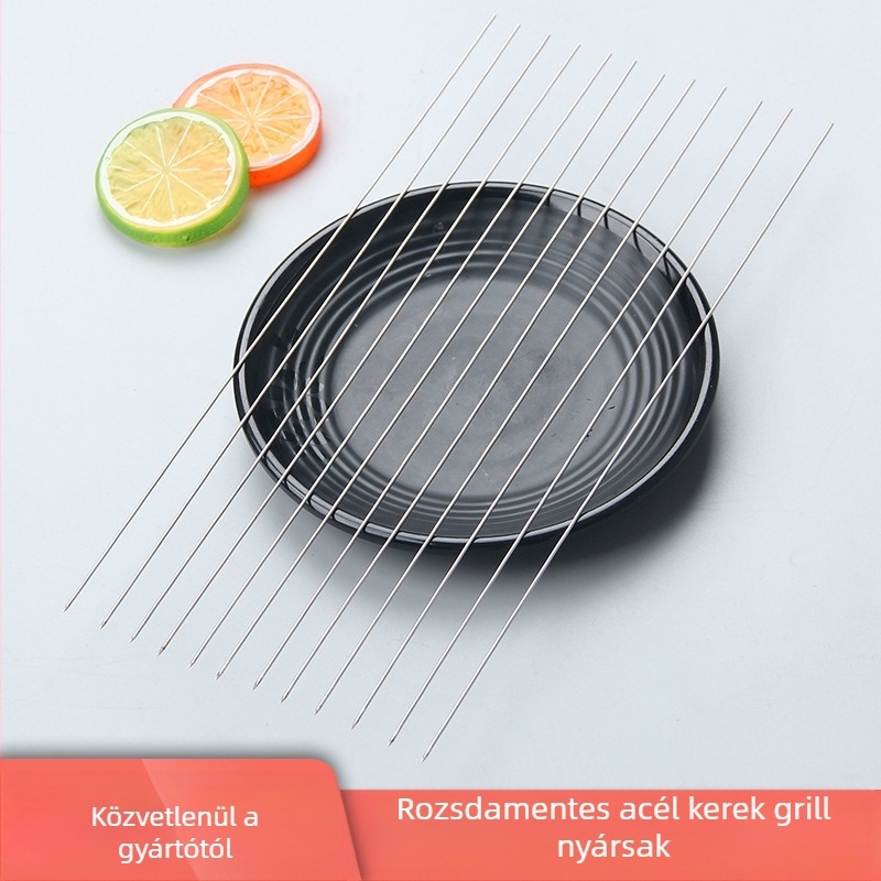 Rozsdamentes acél grillszúrók, kerek nyársak, egyszer használatos, fa nyelekkel