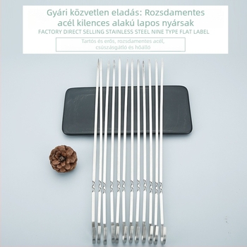 Egyedi rozsdamentes acél BBQ nyársak, 9 alakú függő grillnyárs kampóval, sík kivitelű kültéri sütőeszközök