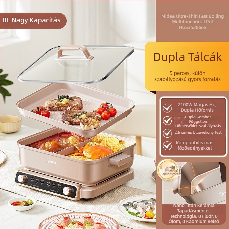 Midea ultra vékony elektromos forró fazék gyorsforralóval, 8 literes, osztott Yin-Yang edény, többfunkciós, LCD kijelző