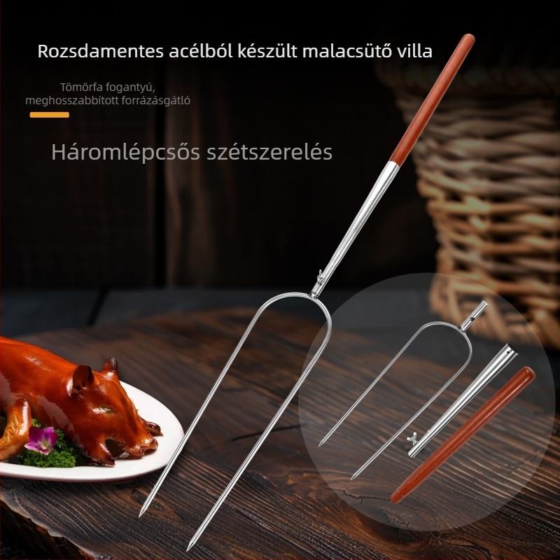 Rozsdamentes acél malac sütővilla, levehető barbecue villa, U‑alakú grillvilla bárányhoz és malac sütéséhez