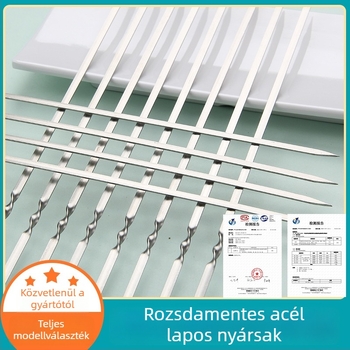 Lapos rozsdamentes acél BBQ nyársak, élelmiszer-minőségű, masszív, bárányhúshoz