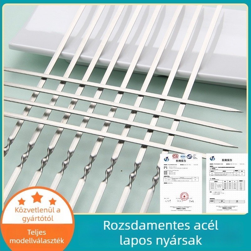 Lapos rozsdamentes acél BBQ nyársak, élelmiszer-minőségű, masszív, bárányhúshoz
